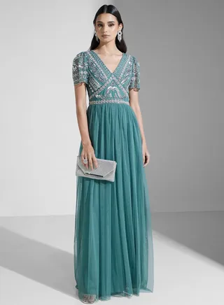Embellished Mesh Detail Dress