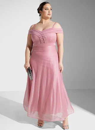 Shimmer Cold Shoulder Fit & Flare Dress