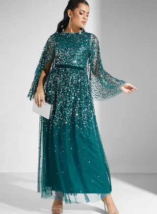 Embellished Mesh Detail Dress