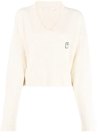 ribbed V-neck jumper