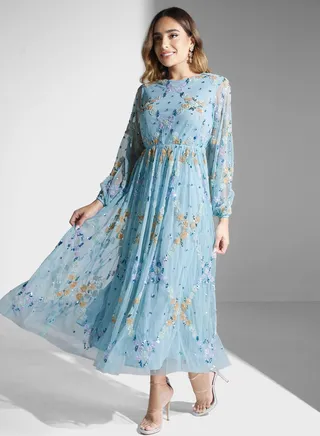 Embellished Puff Sleeve Dress