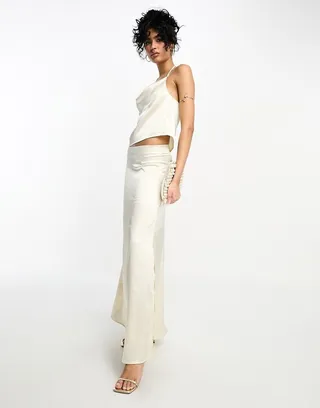 Vila Bridal satin midi skirt in cream - part of a set