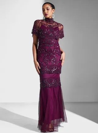 Embellished Mesh Detail Dress
