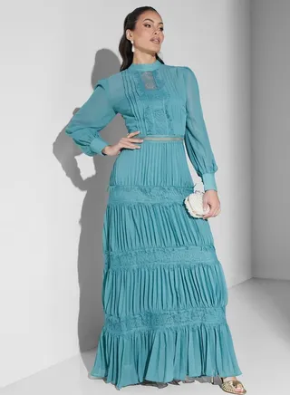 High Neck Pleated Dress