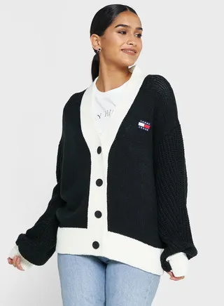 Contrast Detail Knitted Cardigan