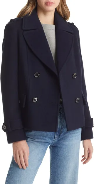 Double Breasted Wool Blend Peacoat