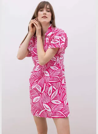 Woman Short Sleeve Woven Dress