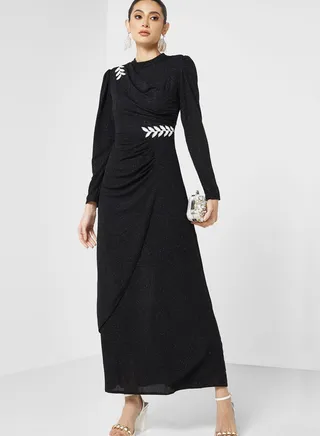 Embroidered Waist Shimmer Dress