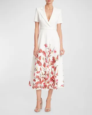 Floral-Print Short-Sleeve Midi Shirtdress