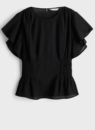 Ruffle Sleeve Ribbed Top