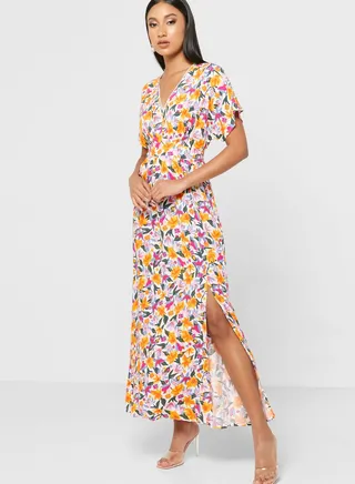 Floral Print Pleat Detail Dress