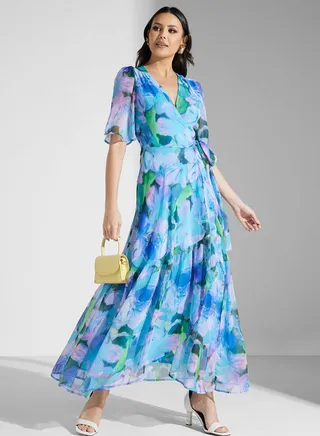 Tie Detail Flutter Sleeve Wrap Dress