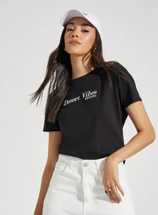 Regular Fit Desert Vibes Embroidered Slogan T-Shirt