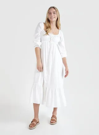 Button Down Balloon Sleeve Dress
