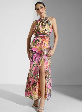 High Neck Floral Printed Dress