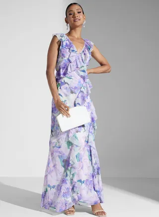 V-Neck Ruffled Dress