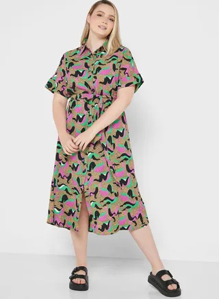 Printed Belted Dress