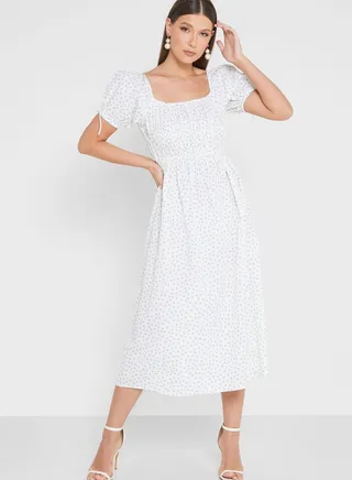 Puff Sleeve Floral Print Dress