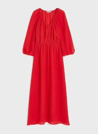 V-Neck Ruched Waist Dress
