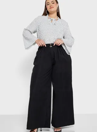 High Waist Belted Flared Pants