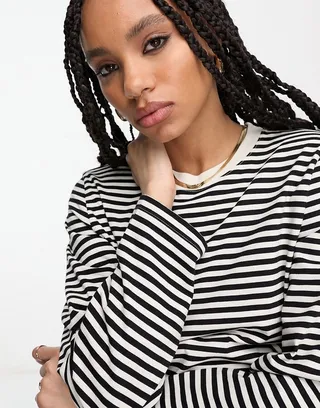 & Other Stories long sleeve top in beige stripe