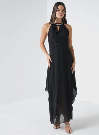 Halter Neck Dress With Keyhole Neck Detail