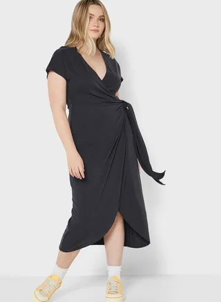 Surplice Neck Tie Detail Dress