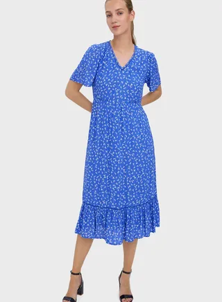 Printed Ruffle Detail Dress