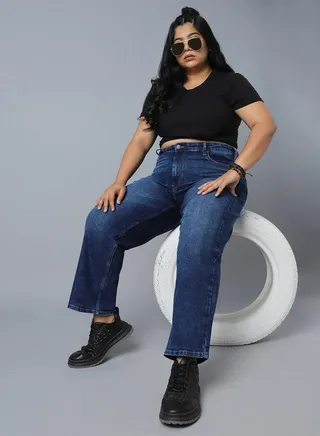 Plus High Rise Jeans with Button Closure