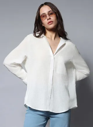 Oversized Textured Chest Pocket Detail Shirt