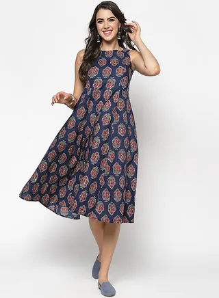 Floral AOP A-Line Midi Dress