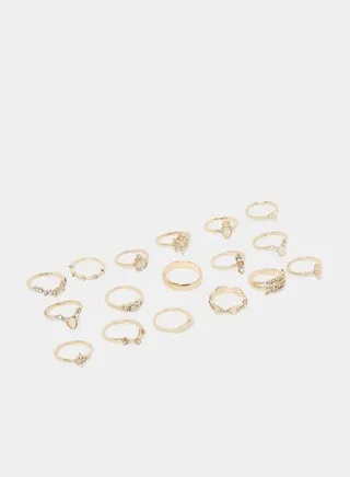 Set of 17 - Embellished Rings