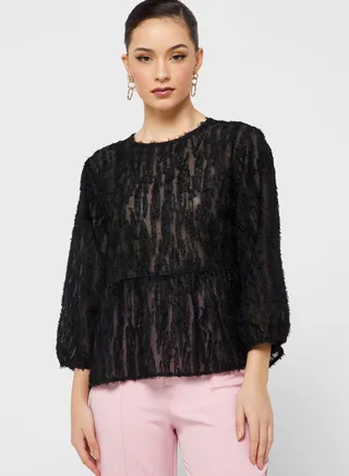 Crew Neck Puff Sleeve Top