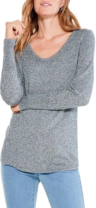 NIC+ZOE Vital V-Neck Sweater (Grey Mix) Women's Clothing