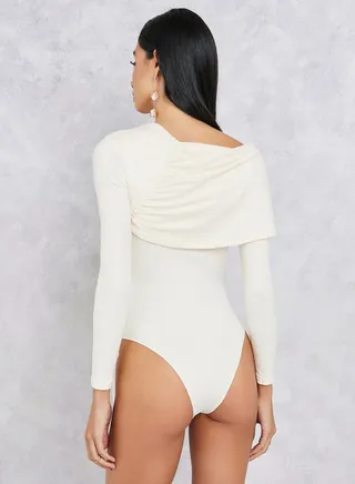 Solid Asymmetric Neck Tie Detail Bodysuit