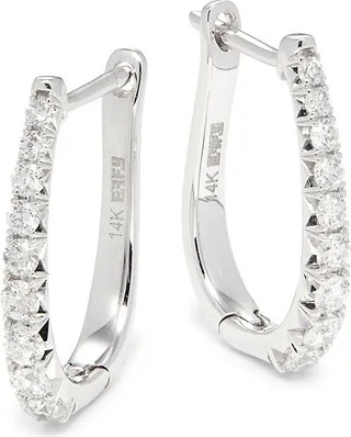 14K White Gold & Diamond Huggie Earrings