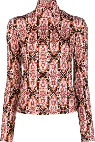 Abstract-Print Turtle Neck Top