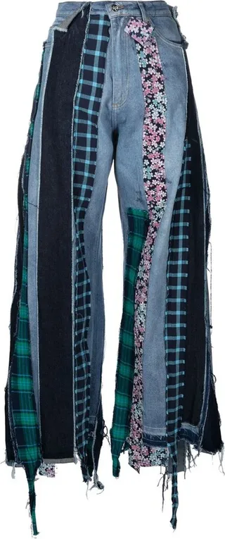 Patchwork-Design Wide-Leg Jeans
