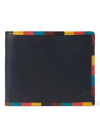 Colour Block Border Leather Wallet