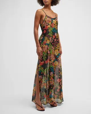 Floral Strappy Semi-Sheer Maxi Dress