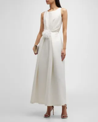 Pleated Sleeveless Flower Maxi Dress