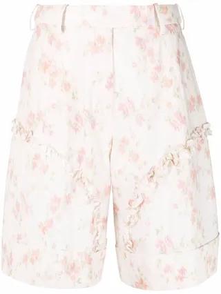 Smudged flower-print cotton shorts