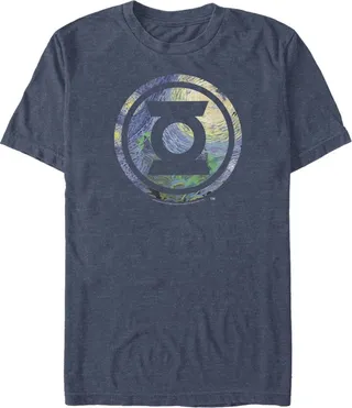 Men's Justice League Green Lantern Starry Night Logo T-Shirt - Navy Blue Heather - Medium