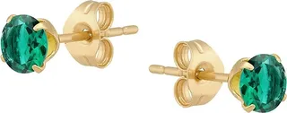 14K Yellow Gold & Created Emerald Stud Earrings