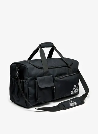 Men's Logo Print Duffle Bag with Detachable Strap and Zip Closure
