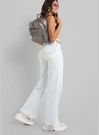 Solid Zip Lock Regular Vegan Leather Backpack For Women