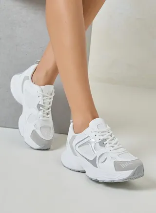 Contrast Panel Mesh Chunky Sneakers
