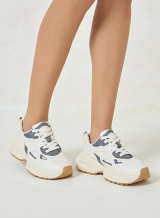 Contrast Panel Mesh Chunky Sneakers