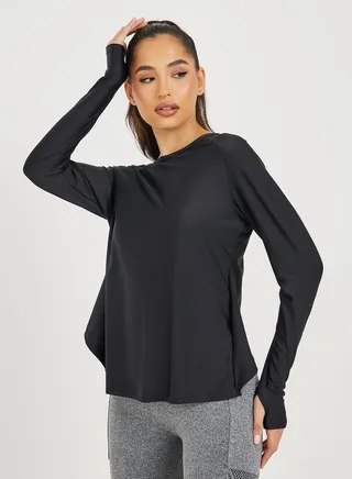 Back Wrap Over Effect Reflective Dotted Detail Thumbhole Top