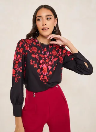 Floral Print High Neck Regular Fit Blouse